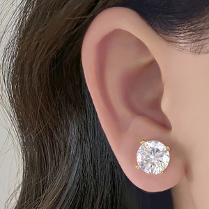 Boucles d'oreilles clous personnalisables multicolores 10 mm rondes avec pierre unique, sertissage à quatre griffes, grand solitaire, pour usage quotidien, cadeau, vente en gros - Product Image 2