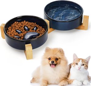 Gamelle surélevée personnalisée en céramique écologique en forme de patte pour chats et chiens, à alimentation lente, avec support en bois, capacité 450 ml - Product Image 5