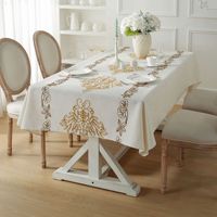 Nappe rectangulaire LIVING en lin et polyester, style brodé, imperméable, infroissable, motif floral champêtre, lavable en machine