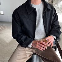 Blouson Bomber Homme Style Coréen Printemps-Automne Vintage en Polyester Délavé, Coupe Ample, Col Rabattu, Fermeture Éclair, Imprimé Décoloré