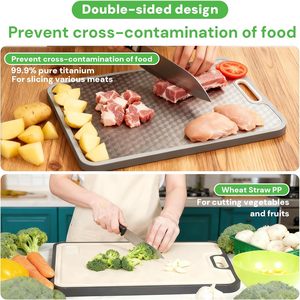 Nouvelle planche à découper en titane, planches de découpe de cuisine en titane double face avec paille de blé pour viande, légumes et fruits - Product Image 4