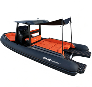 <span class=keywords><strong>Bateau</strong></span> pneumatique <span class=keywords><strong>rigide</strong></span> ZHAO MARINE LUX750 RIB750, entièrement noir, tube en Hypalon, yacht de luxe pour loisirs, avec sièges rembourrés orange. - Product Image 1