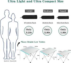 Table pliante portable légère noire, table de camping en aluminium pliable avec <span class=keywords><strong>sac</strong></span> pour l'extérieur, la randonnée, le trekking - Product Image 2