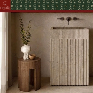 Lavabo da <span class=keywords><strong>bagno</strong></span> GOLDKING in travertino beige con design verticale scanalato, personalizzabile OEM ODM, direttamente dalla fabbrica - Product Image 2