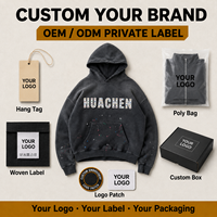 Sweat à capuche personnalisé en molleton 500 GSM pour homme, 100 % coton, délavé à l'acide, effet vieilli, peint à la main, strass, impression sérigraphique, streetwear, OEM