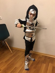Ensemble de jeu de rôle pour enfants, combinaison noire et or <span class=keywords><strong>Ninja</strong></span> pour fête d'Halloween, performance scénique japonaise, danse - Product Image 6