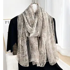 2024 new summer breathable sun protection 80 * 185cm women's long scarf shawl 100% mulberry silk chiffon georgette