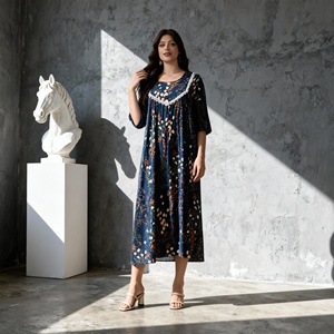 Vestido Abaya de Poliéster Estampado para Mujeres Musulmanas - Abaya Elegante Personalizada de Lujo, Proveedor Mayorista OEM ODM - Product Image 3