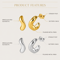 Boucles d'oreilles créoles dorées et argentées, forme irrégulière et fluide, avec fermoir à tige, bijoux fantaisie pour femmes, vente en gros, cadeau