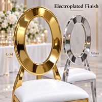 Chaise de banquet électroplaquée avec dossier ajouré et structure métallique pour mariages, événements, hôtels, salles de banquet et fêtes