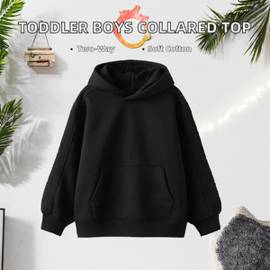 Sweat-shirt à capuche noir pour garçons, pull en coton avec poche avant, pour un usage décontracté au printemps et en automne - Product Image 2