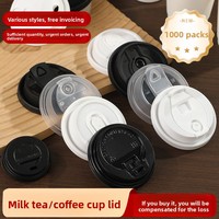 Tapa Desechable Antiderrames para Vasos de Café, 90 mm de Diámetro, Tapa para Bebidas Calientes con Punta Negra, Embalaje en Caja de Plástico PP