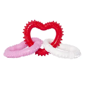 Mainan mengunyah anjing padat awet warna-warni baru penjualan laris tahan lama untuk anjing + Squeaker mainan kunyah hewan peliharaan hati Valentine