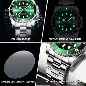 Montre à quartz pour homme Binbond 920, bracelet en acier inoxydable, lumineuse, résistante à l'eau 30M, cadran vert de luxe, tendance pour homme - Product Image 6