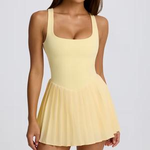 Gaun tenis punggung terbuka cepat kering, baju olahraga Golf tanpa lengan leher persegi dengan celana pendek Bra bawaan - Product Image 4