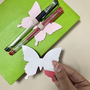 PU Leather Butterfly Pen Holders Self Adhesive Pencil Pouch Double Pen Loop with Elastic Band - Product Image 2