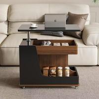 Table basse moderne en pierre avec roulettes, hauteur réglable, rangement et design portable pour salon