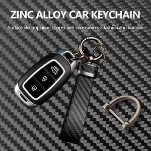 Turcee sợi carbon nội thất chính Fob chống mất D-Ring Phụ Kiện Xe Hơi Keychain trong da đen xe Keyring - Product Image 3
