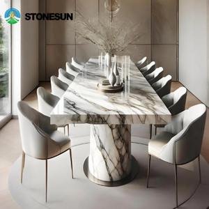 <span class=keywords><strong>Table</strong></span> et chaises de salle à manger de luxe en marbre Calacatta Viola blanc moderne StoneSun, ensemble de <span class=keywords><strong>table</strong></span> et de chaises en marbre et métal - Product Image 1