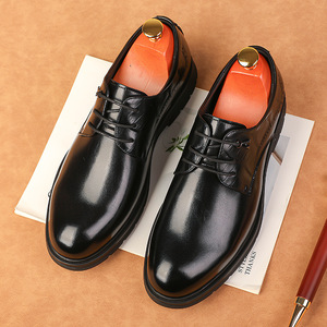 Chaussures Richelieu en cuir pour hommes, bout rond, à lacets, antidérapantes, pour mariage, couleur unie, semelle extérieure en caoutchouc, doublure en cuir véritable - Product Image 3