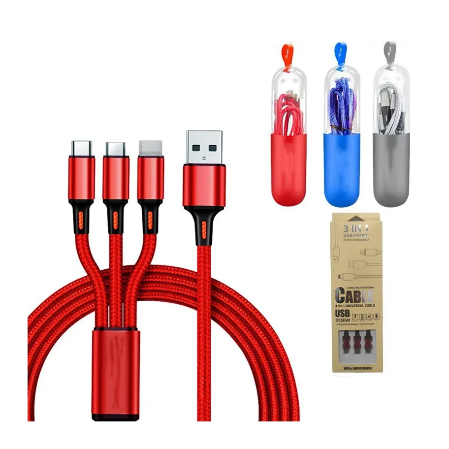 2023 in stock nylon fast charging type c fast cable, Customized gift LOGO 3 in 1 usb charging cable