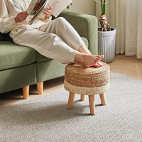Reposapiés Otomano Ecológico Tejido a Mano con Patas de Madera Maciza, Banco Versátil para Entrada, Asiento para Tocador, Reposapiés para Sala de Estar