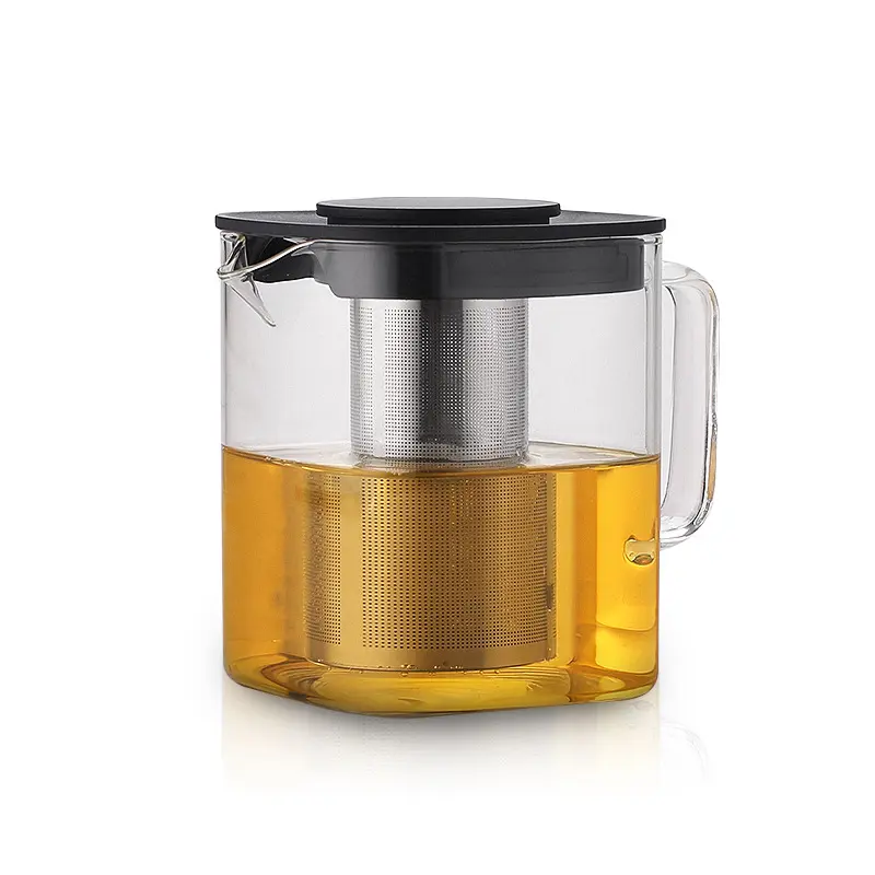 1000ml Glass Teapot Flask with Removable Infuser Iced Coffee Maker Iced with Lid Stainless Steel Filter Square Glass Tea Kettle