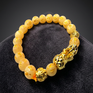 Bracelet Feng Shui Pixiu en or, perles rouges faites à la main avec inscription dorée, porte-bonheur pour la richesse et la prospérité - Product Image 4