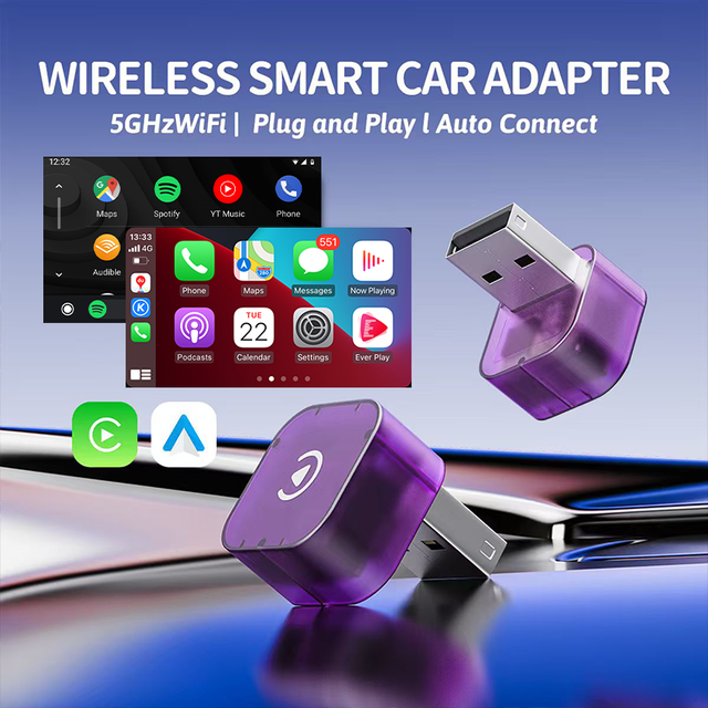 Mini 2-in-1 Wireless CarPlay Android Auto Adapter 5.8GHz WiFi Smart Car Box Plug Play Fast Auto Connect for OEM Wired Cars