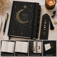 Carnet de Gratitude A5 Personnalisé à Couverture Rigide Noire, Journal de Manifestation Céleste avec Onglets, Cahier pour Femmes – Vente en Gros