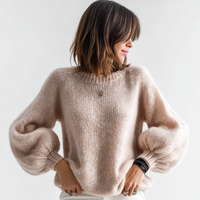 Pull en Mohair de haute qualité pour femmes manches ballon manches volumineuses pull en tricot chaud imprimé broderie grande taille longue