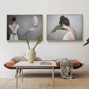 Ragazza e uccello vendita calda Wall Art Home Decor foto immagine stampa su tela pittura su tela con cornice interna - Product Image 3