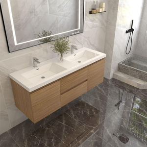 Mobili <span class=keywords><strong>moderni</strong></span> di lusso galleggiante mobile da 60 pollici in legno doppio lavabo in ceramica a specchio con piano di lavoro in marmo - Product Image 2