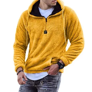 Fashion Solid Color Plush Long Sleeve Pullover Hoodie Autumn Winter Front Pocket Warm Hooded Sweatshirt Outerwear
