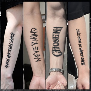 Pegatina de tatuaje de <span class=keywords><strong>brazo</strong></span> y muslo con letras en inglés, material de papel, resistente al agua, transferencia semipermanente, no reflectante, de lujo - Product Image 1