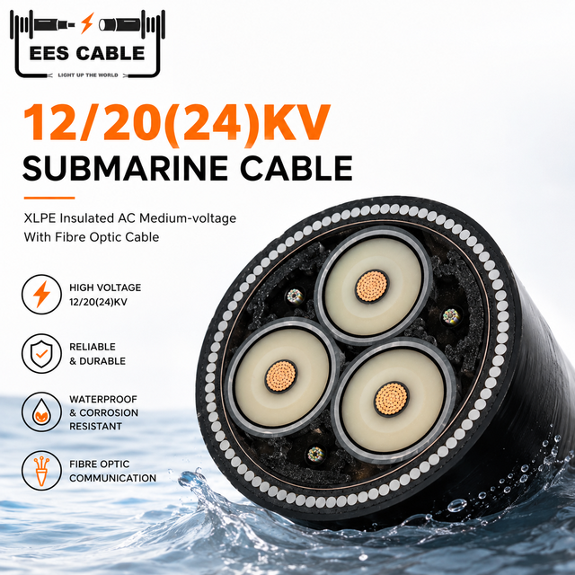 Hot-selling  Submarine Cable 12/20(24)KV XLPE With Fibre Optic Cable Water-Blocked Undersea Communications 70MM2 120MM 150MM