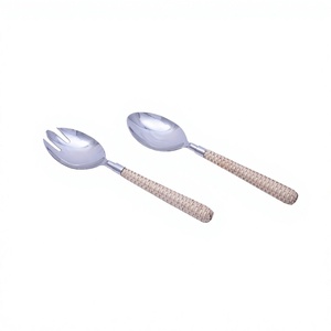 Minimalist Design Stainless Steel Silverware Salad <b>Server</b> With Rattan Woven Handles Perfect For Restaurants Hotel And Resort Use - Product Image 1