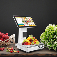 Sistema POS Inteligente con Pantalla Táctil de 15.6 Pulgadas para Supermercado, Báscula para Frutas con Impresora Térmica de 58mm, Capacidad de Pesaje de 15kg y 30kg