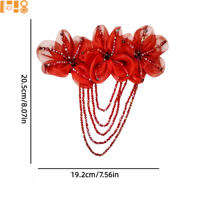 Nouvelles appliques florales en organza multicolores, brodées de strass, avec pompons perlés, pour la décoration de vêtements et de robes