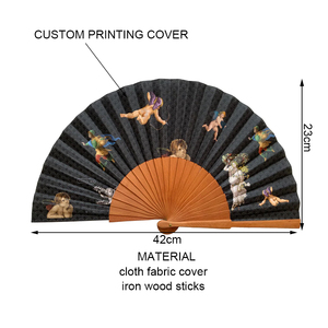 African Hand Fan Party Favors Wooden Spanish Painted Fan for Advertising Abanicos De Mano Azulsmall Satin Wedding Handfan - Product Image 2