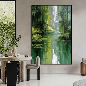 Peinture à l'huile originale Forêt Verte sur toile, grande œuvre murale abstraite, peinture de rivière, art mural paysager pour la maison et la galerie - Product Image 6