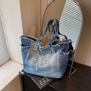 Sac à main en jean bleu foncé, sac à main en jean vintage, sac à main pour femme de grande capacité - Product Image 4