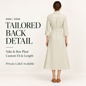 Abito Midi da Donna Personalizzato OEM <span class=keywords><strong>Ecru</strong></span> Moss Chalkstripe con Bottoni Frontali, Cintura e Risvolto, Stile Camicia, per Pendolari, Private Label - Product Image 2