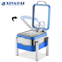 XINGPAI Fournitures de restauration : Réchaud de buffet hydraulique bleu avec couvercle en verre pour maintien au chaud des aliments