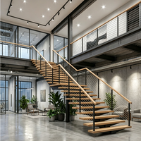 EKOO METAL Handlauf Oben Montiertes Kabelgeländer für Treppen mit Holz-Edelstahl-Balustrade