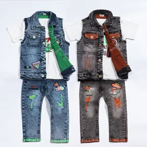 Baju Anak vechildren çocuk giyim setleri üç parçalı çocuk giysileri kısa kollu Denim setleri özel yürüyor boys giyim setleri