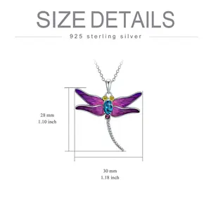 Kalung Liontin Perak Sterling 925 untuk Wanita, Perhiasan Kristal Enamel Lalat Capung