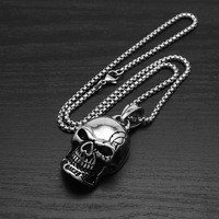 Kalung Tengkorak Gigi Detail Gothic Vintage, Liontin Baja Anti Karat Tahan Air, Perhiasan Fashion Pria, Grosir
