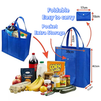 Tas Belanja Supermarket Lipat Reusable Non-Woven dengan Pegangan, Motif Huruf, Kapasitas Besar, Sablon Sutra, untuk Promosi Grosir