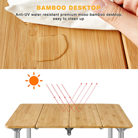 Table pliante portable en bambou Tavolo avec pieds en aluminium à hauteur réglable pour camping, pique-nique ou table de meubles de maison